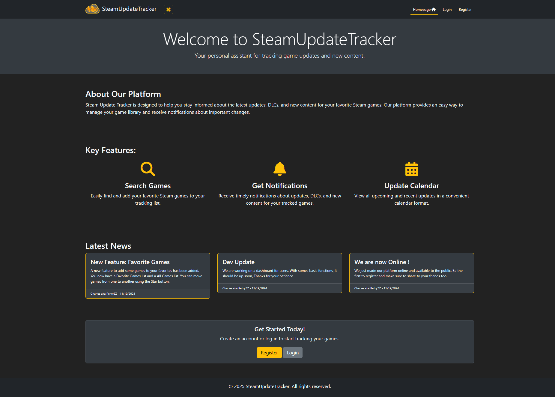 Screenshot of Steam Update Tracker